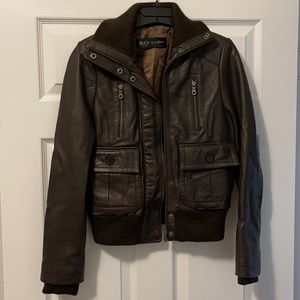 Brown Genuine Leather Bomber Jacket
